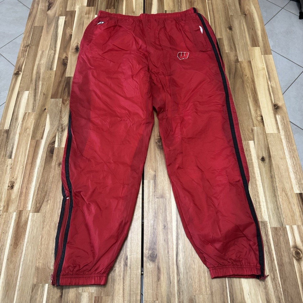Vintage Wisconsin Badgers Track Pants Mens L Red Pro Player Lined Tapered 90s